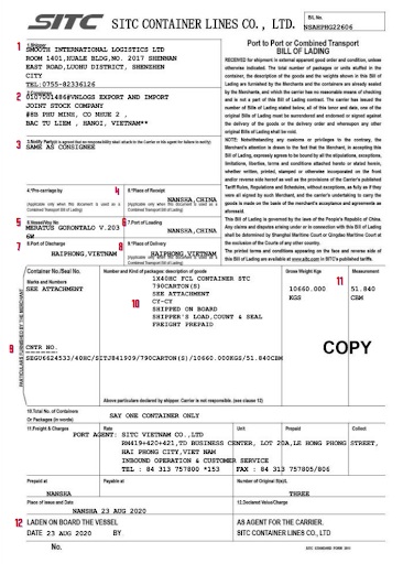 Hình ảnh bộ 3 Original Bill of Lading